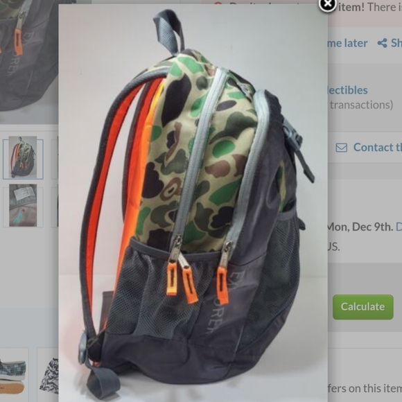 NWT L.L. Bean Explorer Backpack Print III Dark Loden Camo & Orange - Picture 3 of 11